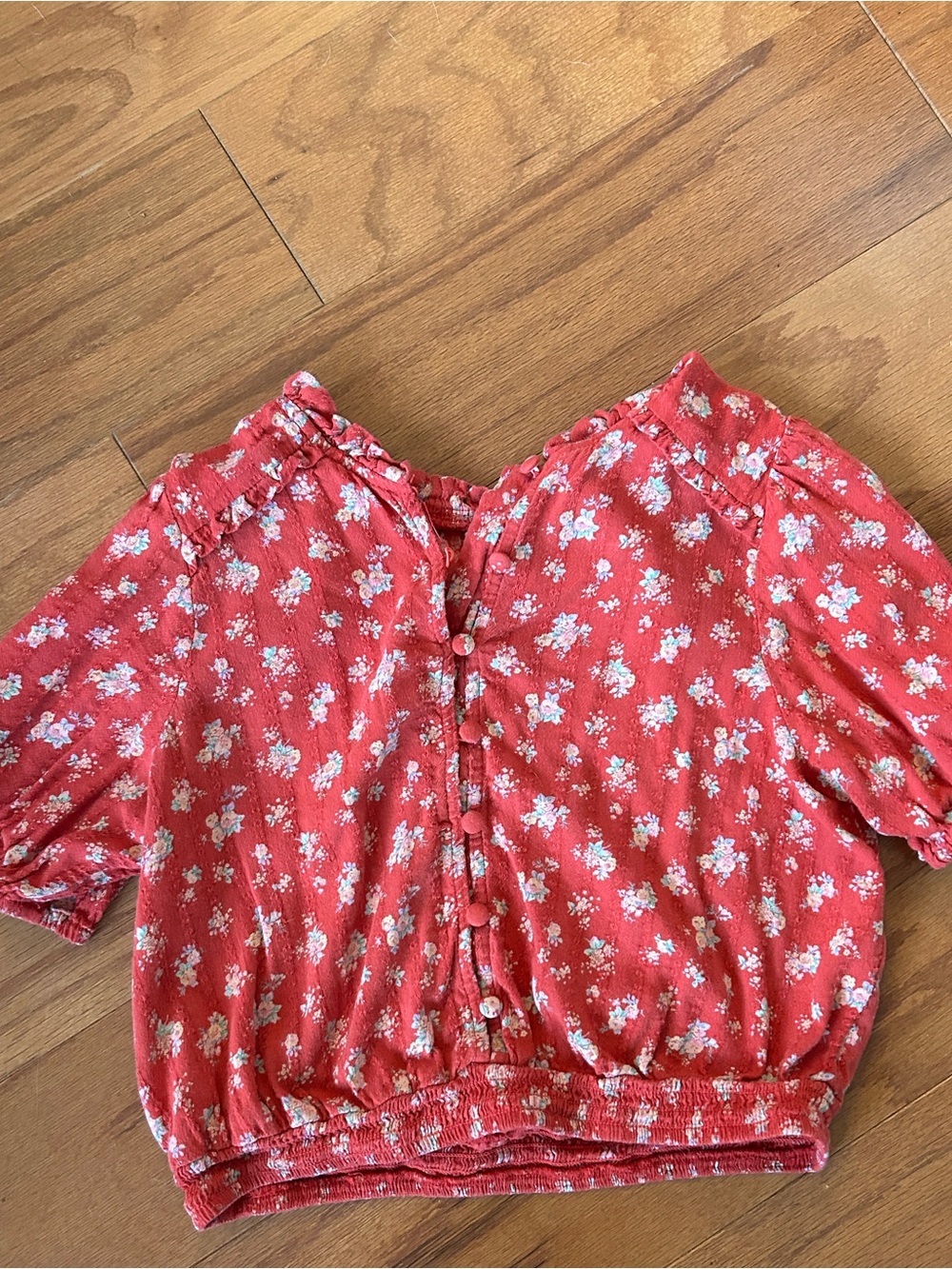 Red Floral Button-Front Women’s Top